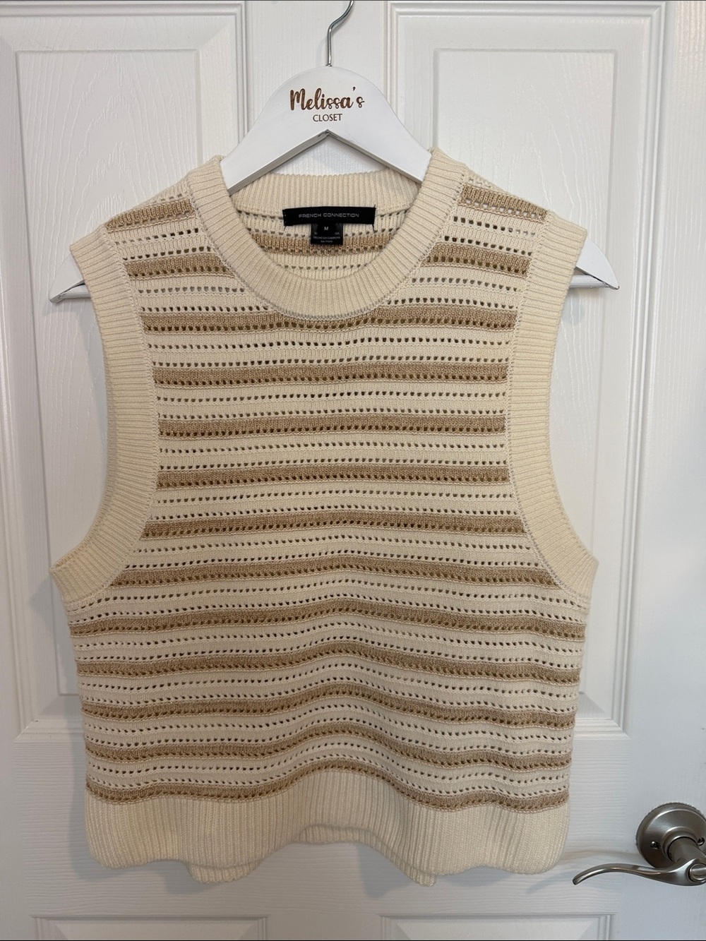 French Connection Sleeveless Knit Sweater Vest/tank  Medium Cream/gold